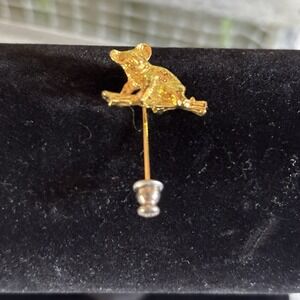 Australia Koala Stick Pin, Lapel, Tie Hat, Dress Pin, Goldtone. 1 3/8" Length